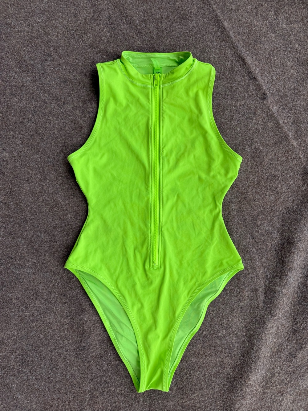 SKIMS Neon Green Zip-Front One-Piece Swimsuit